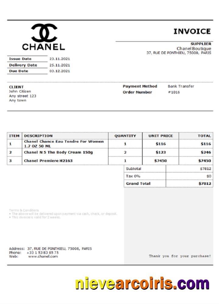 USA Chanel invoice